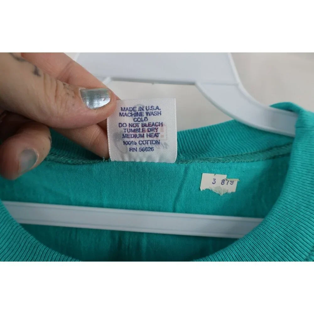 Deadstock Vtg 90s Streetwear Mens XL Blank Pullover Long Sleeve T-Shirt Teal USA - Picture 5 of 8